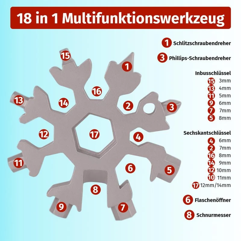Outil multifonction 18 en 1 KleinerMeister Snowflake (6 x 6 x 1 cm, 100 g)