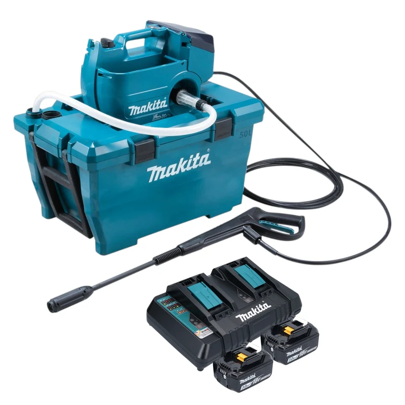 Makita DHW 080 PF2K Akku Hochdruckreiniger 36 V ( 2x 18 V ) 80 bar 380 l/h Brushless + 2x Akku 3,0 Ah + Doppelladegerät