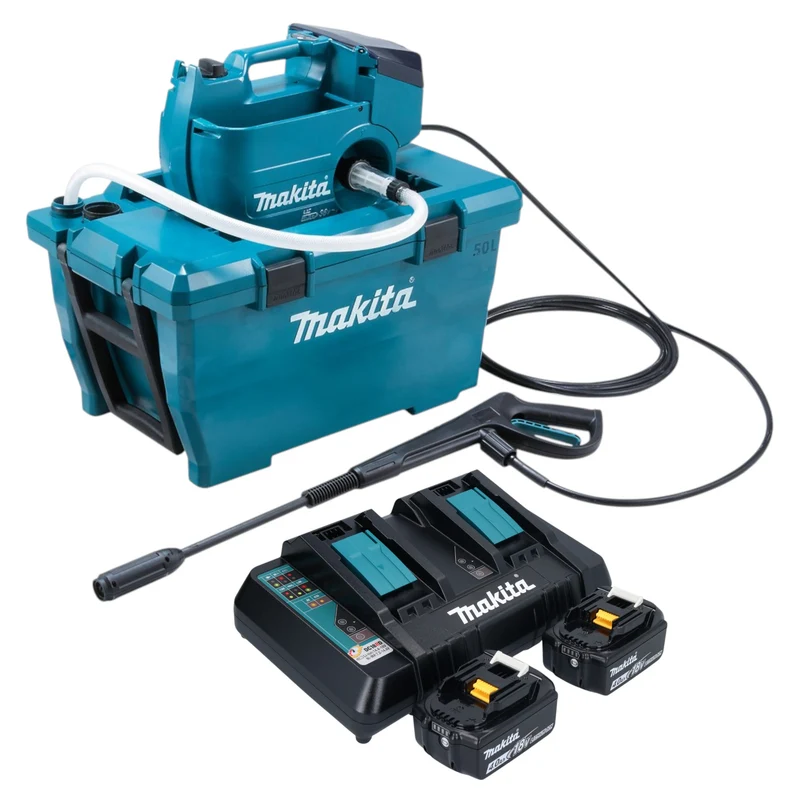 Makita DHW 080 PM2K Akku Hochdruckreiniger 36 V ( 2x 18 V ) 80 bar 380 l/h Brushless + 2x Akku 4,0 Ah + Doppelladegerät