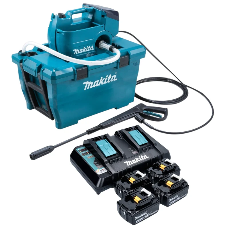 Makita DHW 080 PG4K Akku Hochdruckreiniger 36 V ( 2x 18 V ) 80 bar 380 l/h Brushless + 4x Akku 6,0 Ah + Doppelladegerät