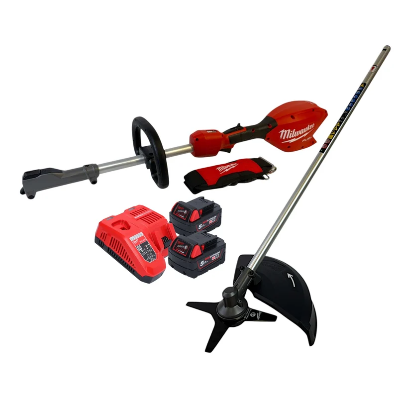 Milwaukee M18 FOPH2-BAC-502 Akku Basiseinheit 18 V Brushless + Sensen Aufsatz + 2x Akku 5,0 Ah + Ladegerät