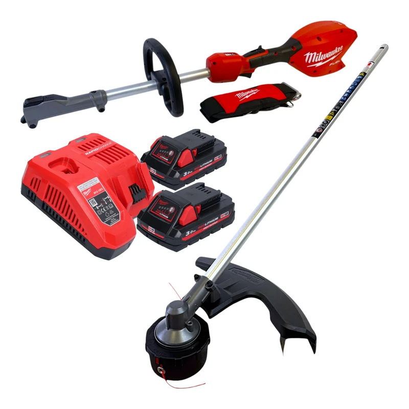 Milwaukee M18 FOPH2-­LTA-302 Akku Basiseinheit 18 V Brushless + Rasentrimmer Aufsatz + 2x Akku 3,0 Ah + Ladegerät