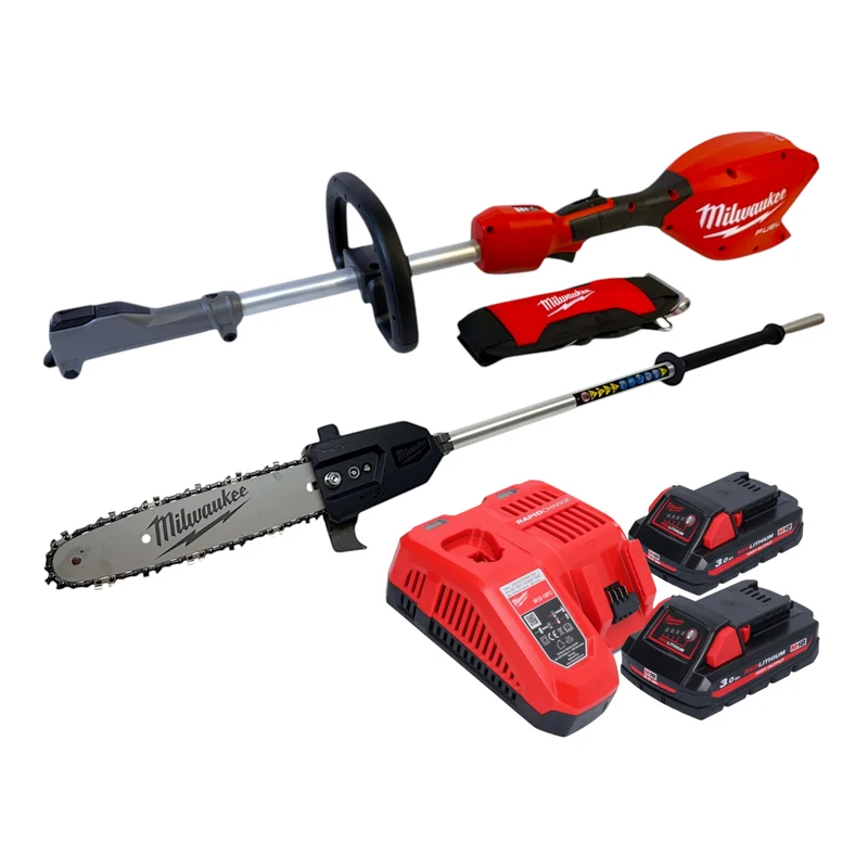 Milwaukee M18 FOPH2-­CSA-302 Akku Basiseinheit 18 V Brushless + Hochentaster Aufsatz + 2x Akku 3,0 Ah + Ladegerät