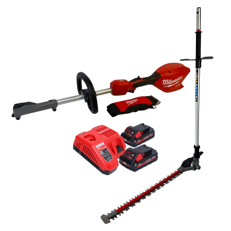 Milwaukee M18 FOPH2-HTA-302 Akku Basiseinheit 18 V Brushless + Heckenscheren Aufsatz + 2x Akku 3,0 Ah + Ladegerät
