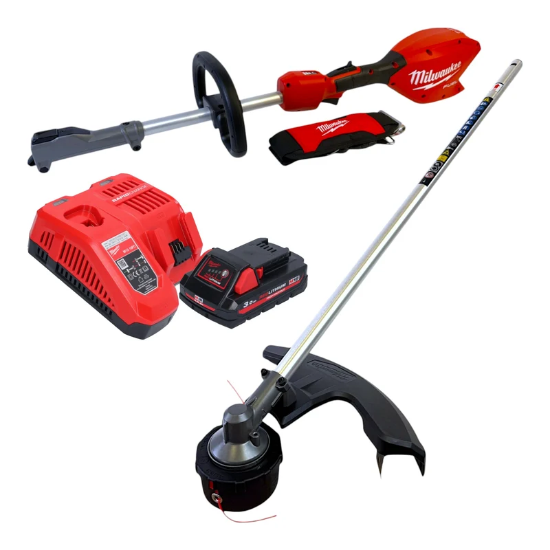 Milwaukee M18 FOPH2-­LTA-301 Akku Basiseinheit 18 V Brushless + Rasentrimmer Aufsatz + 1x Akku 3,0 Ah + Ladegerät