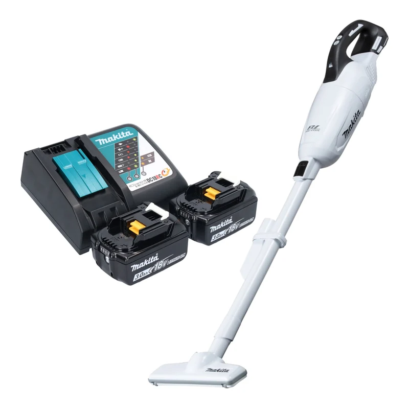 Makita DCL 281 FRFW Akku Staubsauger 18 V weiß Brushless + 2x Akku 3,0 Ah + Ladegerät
