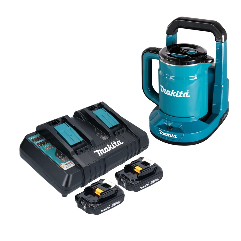 Makita DKT 360 PA2 Akku Wasserkocher 36 V ( 2x 18 V ) 0,8 L + 2x Akku 2,0 Ah + Doppelladegerät