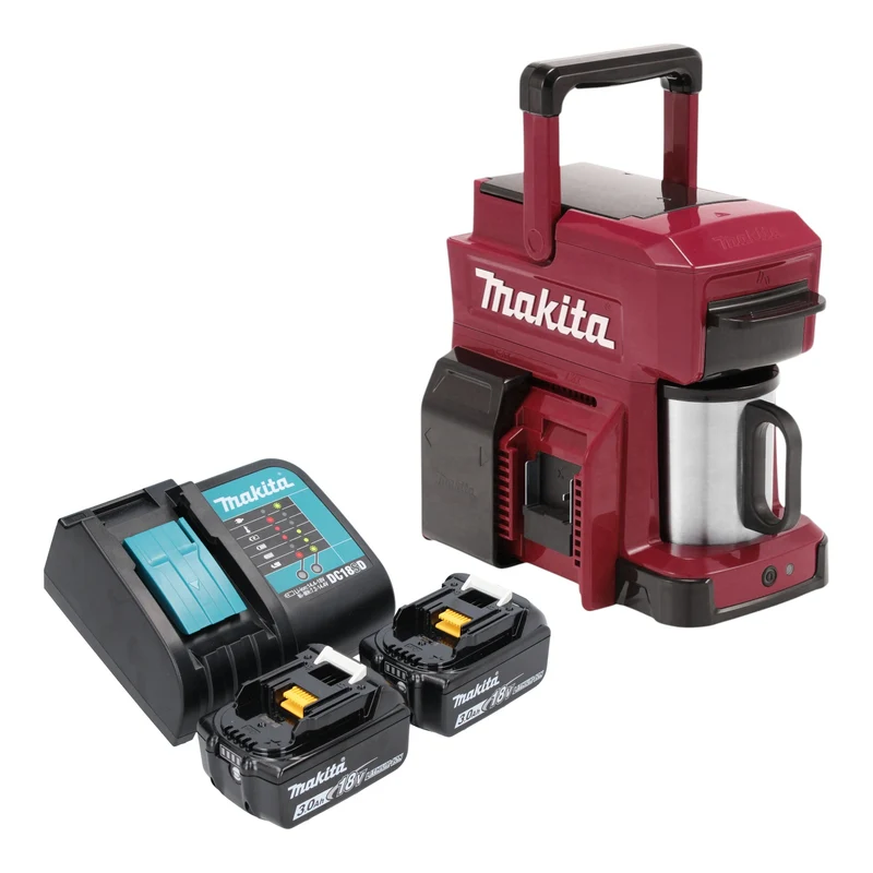 Makita DCM 501 SF2AR Akku Kaffeemaschine 12 V max. / 18 V Rot + 2x Akku 3,0 Ah + Ladegerät