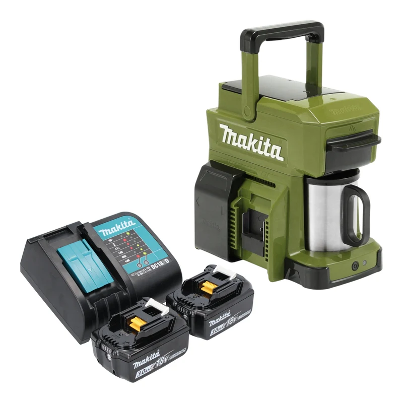 Makita DCM 501 SF2O Akku Kaffeemaschine 12 V max. / 18 V Olive + 2x Akku 3,0 Ah + Ladegerät