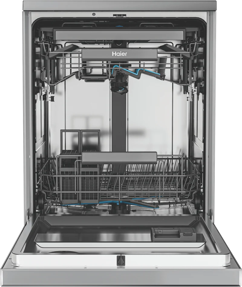 Haier 600 Series Freestanding Dishwasher, Steam, Dual Power Spray Arm, Satina