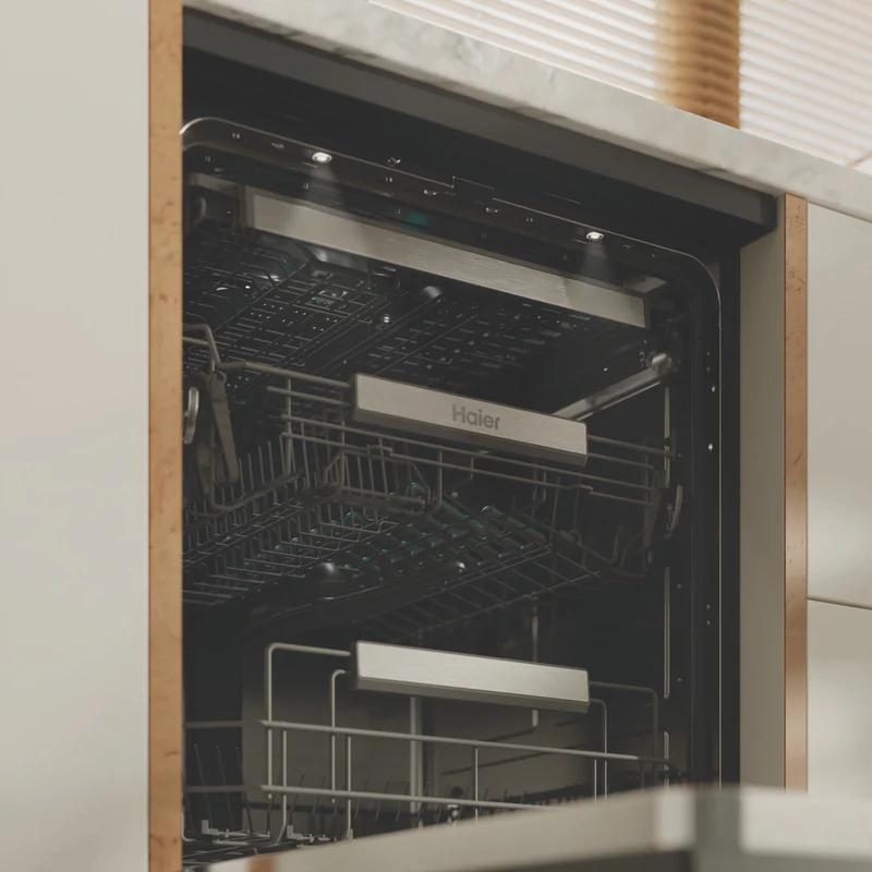 Haier 600 Series Freestanding Dishwasher, Steam, Dual Power Spray Arm, Satina