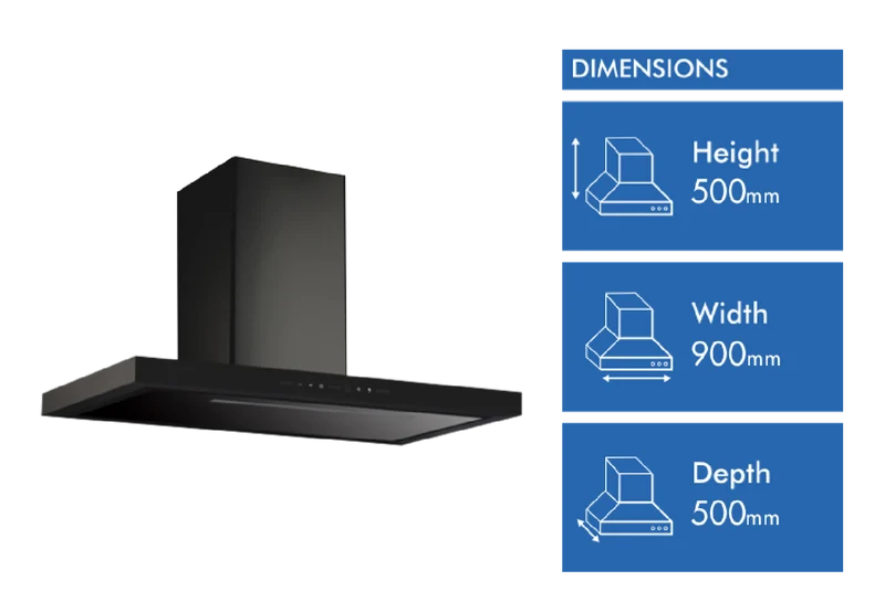 Emilia 90cm Square Profile Canopy Rangehood, Matt Black