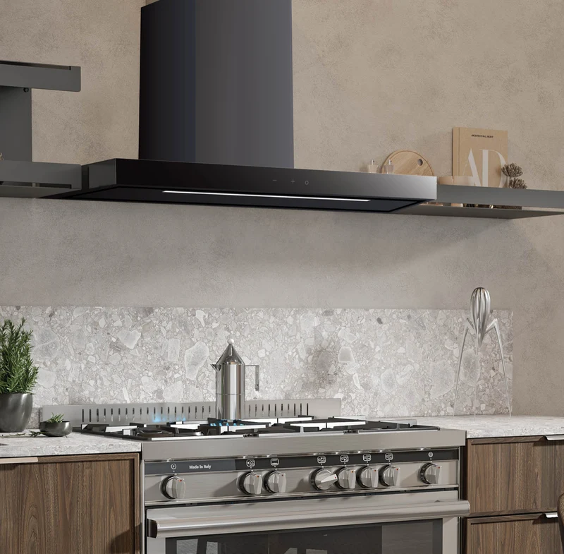 Emilia 90cm Square Profile Canopy Rangehood, Matt Black