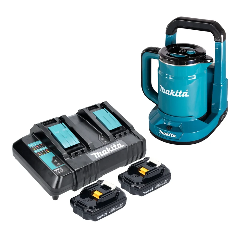 Makita DKT 360 CY2 Akku Wasserkocher 36 V ( 2x 18 V ) 0,8 L + 2x Akku 1,5 Ah + Doppelladegerät