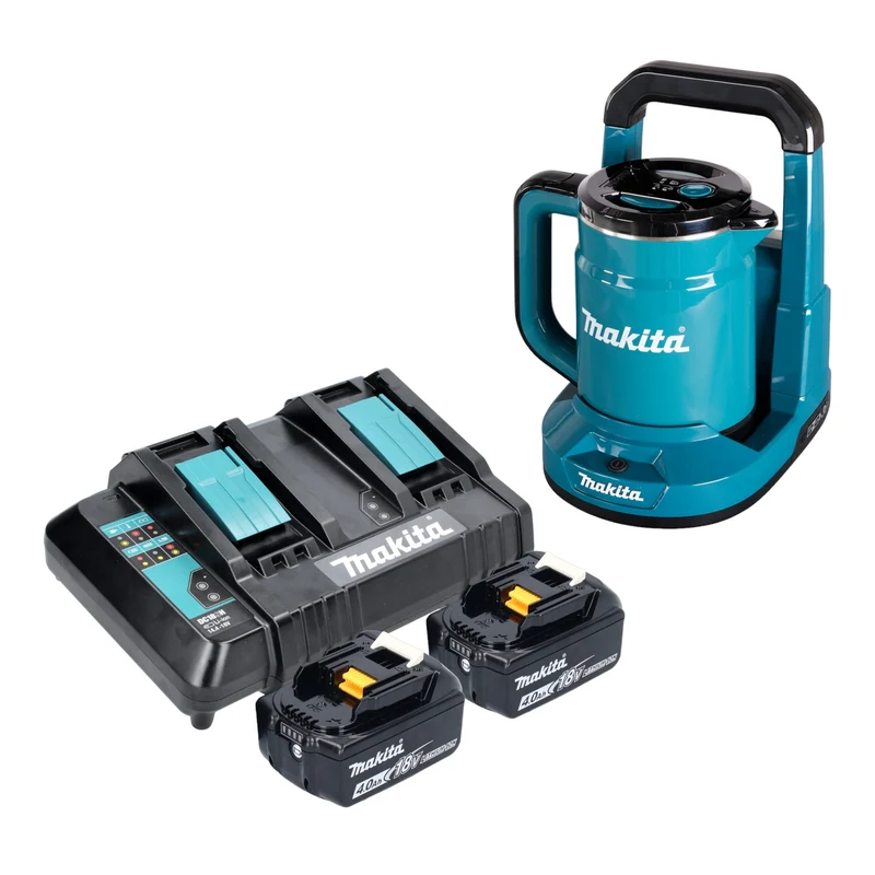 Makita DKT 360 CM2 Akku Wasserkocher 36 V ( 2x 18 V ) 0,8 L + 2x Akku 4,0 Ah + Doppelladegerät