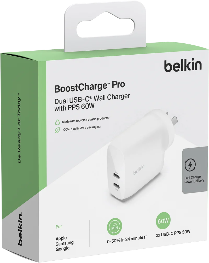Belkin BoostCharge Pro Dual USB-C Wall Charger with PPS 60W
