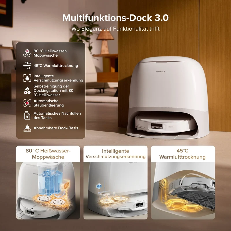 Roborock Qrevo CurvX Saugroboter mit Multifunktions-Dockingstation 3.0 Thermo+, 22.000 Pa HyperForce®-Saugkraft