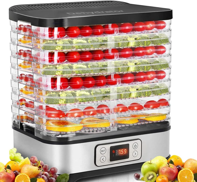 COOCHEER Dörrautomat Dehydrator Dörrapparat mit Temperaturregelung, 8 Etagen abnehmbare Dörrgerät, Temperaturregelung 35-70℃ für Fleisch, Fleisch, Früchte, Gemüse und Nüsse, 400W, BPA-frei