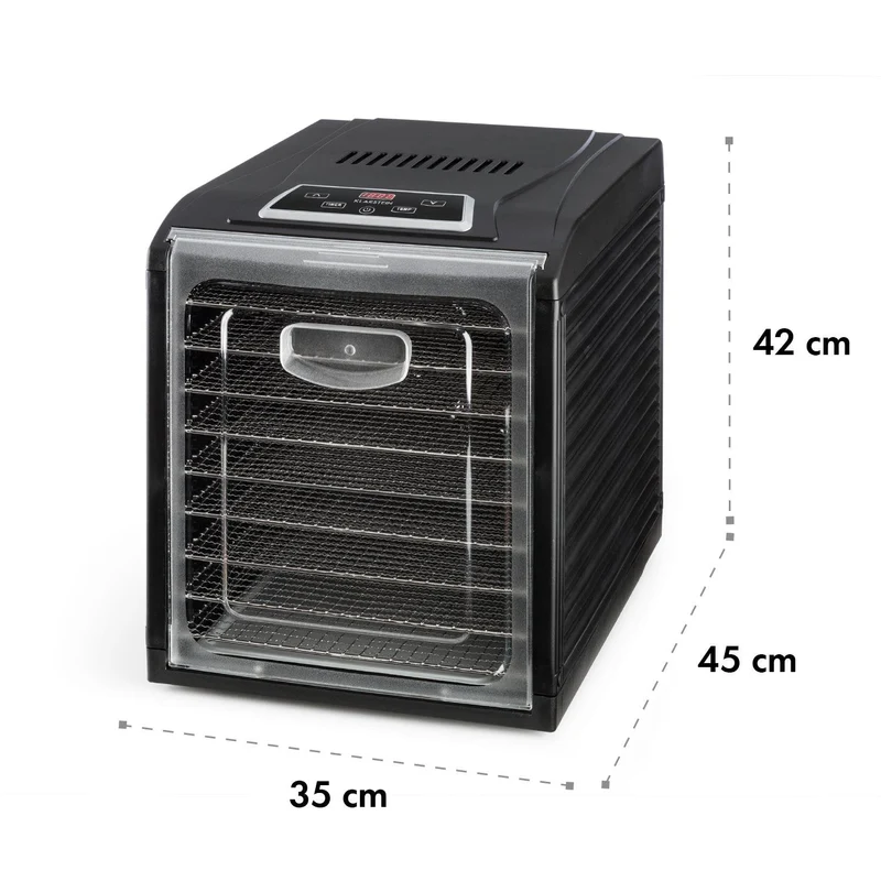 Klarstein Dörrautomat, Dörrgerät, Food Dehydrator, Dörrautomat aus Metall, Dehydrator Food Dryer, 9 Ablagen, 700 Watt, Touch-Display, Timer, Edelstahlheizelement, HotAir Circulation System, Schwarz