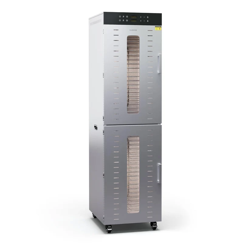 Klarstein Dörrautomat Edelstahl – 4.000-W-Dörrgerät, 48 Edelstahl-Einlegeböden, 30–90 °C, 24-Stunden-Timer, 6 Ventilatoren, 2 Trockenkammern, 50–55 dB, ideal für Obst, Gemüse, Fleisch, Kräuter, Silber