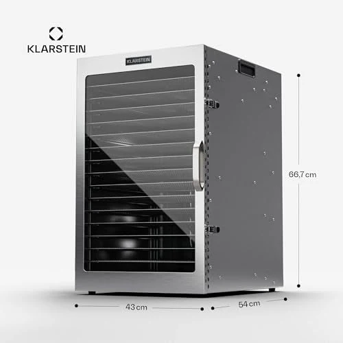 Klarstein Dörrgerät, Dörrautomat für Gemüse, Obst, Pilze & Fleisch, 1500W Edelstahl-Dörrautomat, Trockenautomat mit 16 Metallgitter, Dörrgerät mit 24H Timer & Touch-Display, Food Dehydrator