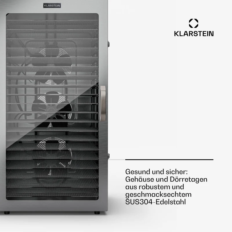 Klarstein Dörrgerät, Dörrautomat für Gemüse, Obst, Pilze & Fleisch, 1500W Edelstahl-Dörrautomat, Trockenautomat mit 16 Metallgitter, Dörrgerät mit 24H Timer & Touch-Display, Food Dehydrator