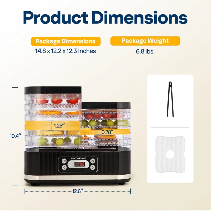 VIVOHOME Dörrautomat mit 8 Einlegefächern 400W BPA frei Dörrgerät mit Temperaturregler von 35°C bis 70°C inkl.72H Timer und Rezept für Fleisch,Obst,Haustier-Leckereiene