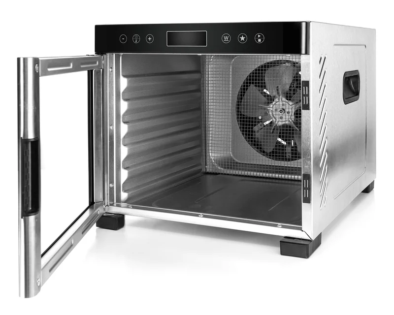 ROMMELSBACHER Dörrautomat DA 1000, XXL-Dörrfläche 1,6 m², inkl. 10 Edelstahl-Dörrtabletts, 2 Dörrgitter, 2 Dörrmatten, LED-Display, 24 Std. Zeitschaltuhr, Temperatur einstellbar (35 °C – 75 °C)