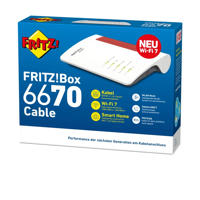 FRITZ!Box 6670 Cable – Wi-Fi 7 Kabelrouter mit DOCSIS 3.1, Zigbee & 2.5-Gbit-LAN