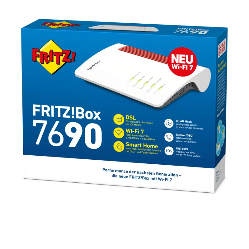 FRITZ!Box 7690 – Wi-Fi 7 DSL-Router mit Supervectoring, Mesh & DECT-Basis