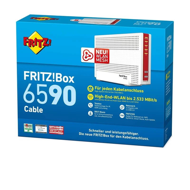 AVM FRITZ!Box 6590 Cable WLAN AC+N (DOCSIS 3.0, Dual-WLAN 1.733 Mbit/s + 800 Mbit/s, VoIP)