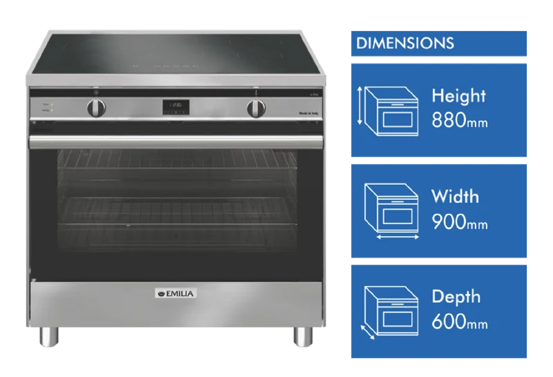 Emilia 90cm Induction Freestanding Cooker, Stainless Steel