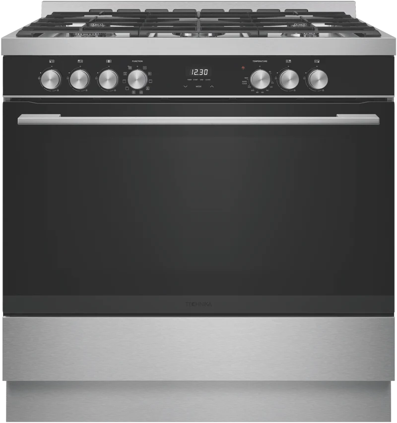 Technika 90cm Dual Fuel Freestanding Cooker, Black Glass + Stainless Steel