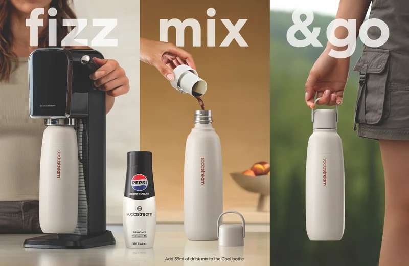 Sodastream 900ml Stainless Steel Fizz And Go Bottle Sand