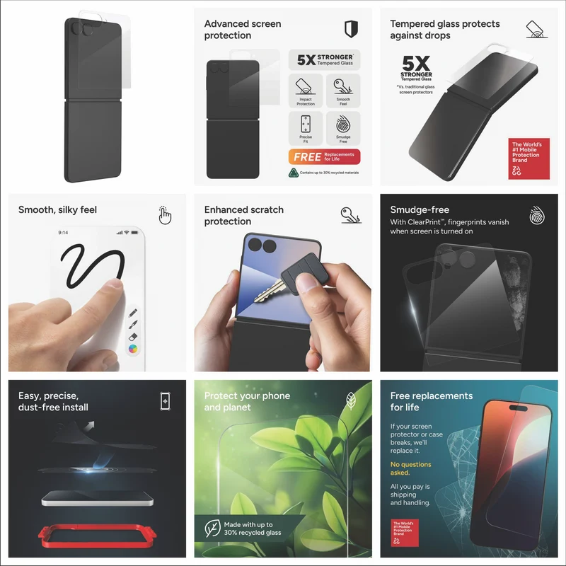 ZAGG Samsung Z Flip7 Invisibleshield Glass Elite Screen Protector