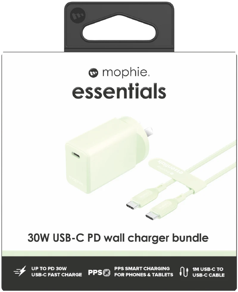 Mophie Essential 30W USB-C Wall Charger & C-C Cable Green
