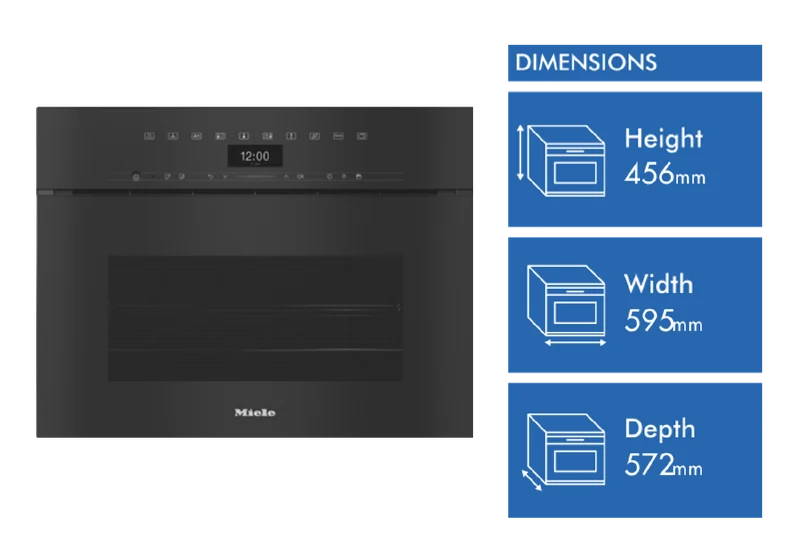 Miele 45cm Handleless Compact Combination Steam Oven with HydroClean Self-Cleaning Function Obsidian Black