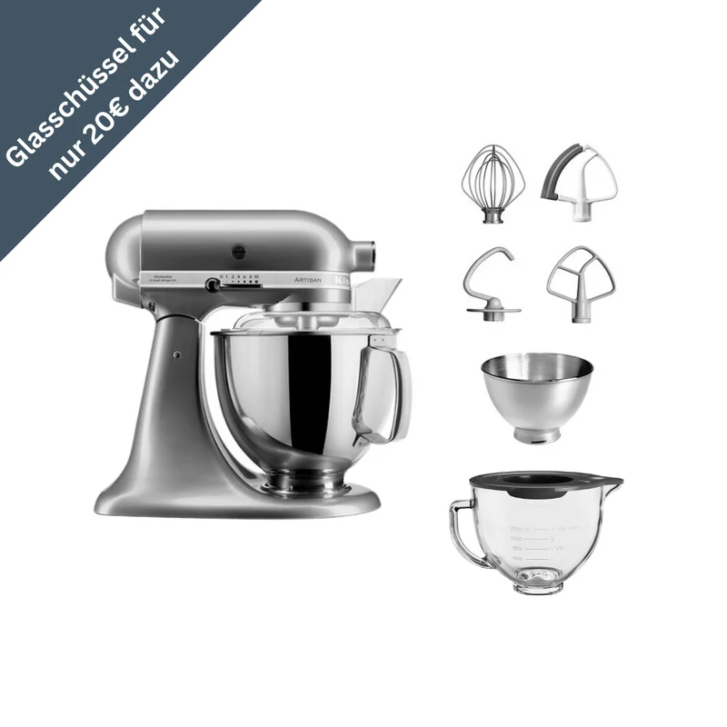 KitchenAid 4,8 L 5KSM175 Artisan Küchenmaschine Glasset mit Glasschüssel