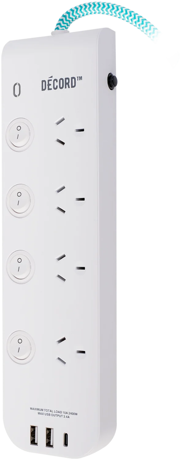 Crest Decord Power Board 4 Sockets 4 Switch 3 USB 1m