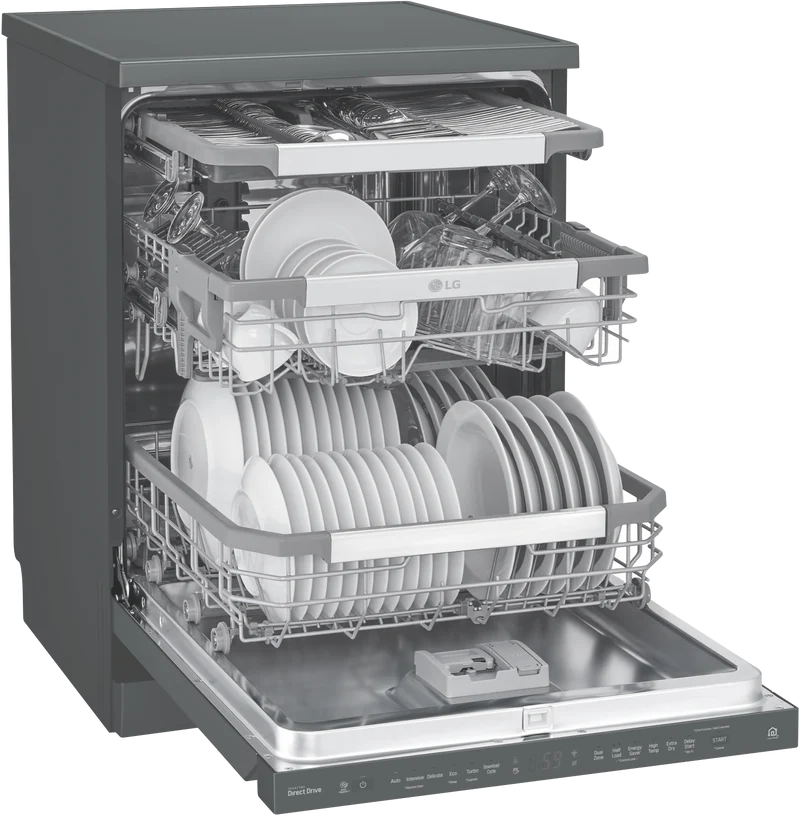 LG 60cm 15 Place QuadWash Freestanding Dishwasher, Matt Black