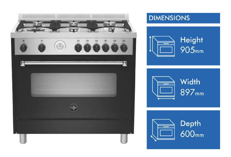La Germania Americana 90cm Dual Fuel Upright Cooker - Matt Black