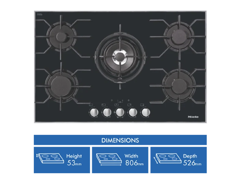 Miele 80cm 5 Burner Gas Cooktop with Minute Minder Ceramic Glass
