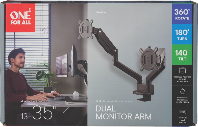 One For All Dual Arm Solid Series Monitor Arm - Black