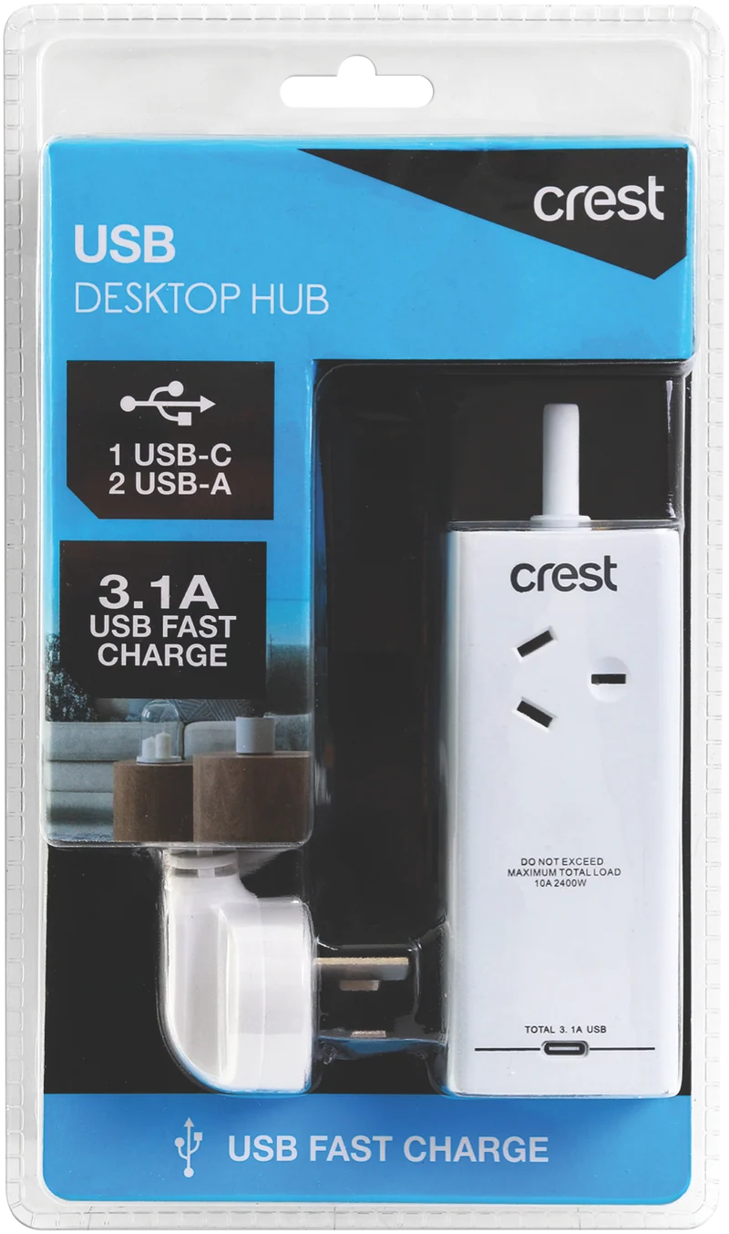 Crest Desktop Power Hub 1 Socket 3 USB