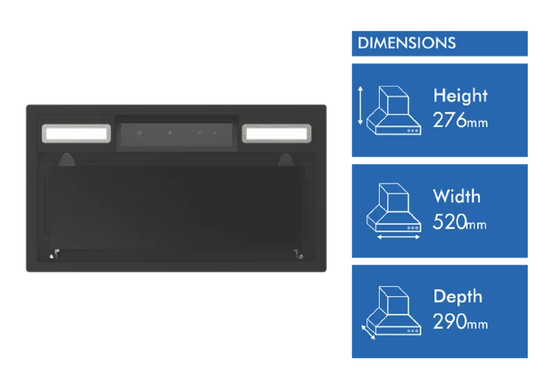 Haier 600 Series 60cm Integrated Insert Wall Rangehood, Hood to Hob, Black