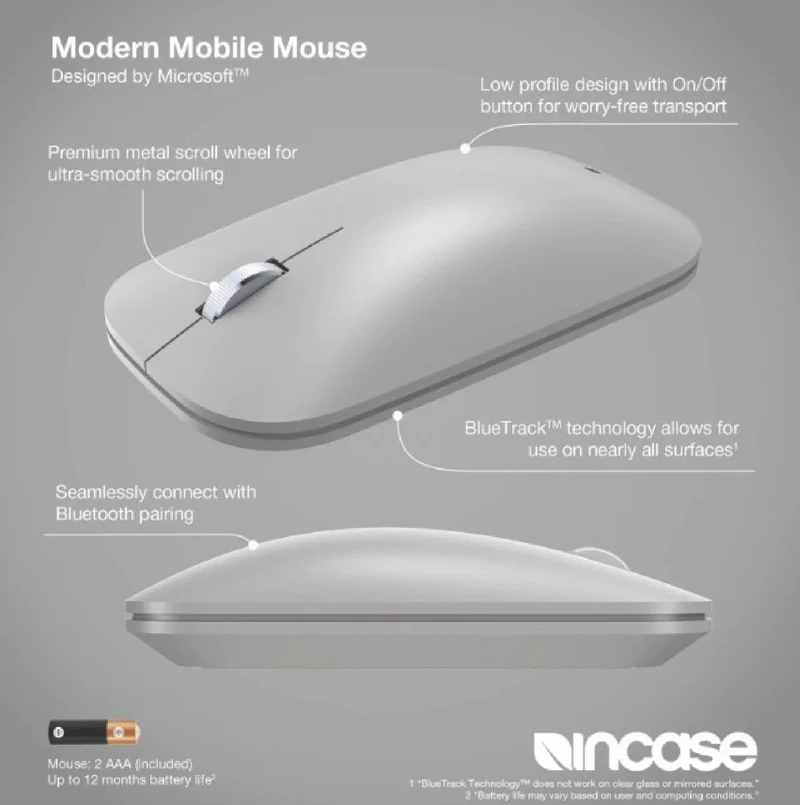 Incase Modern Wireless Mouse Designed by Microsoft (Silver)