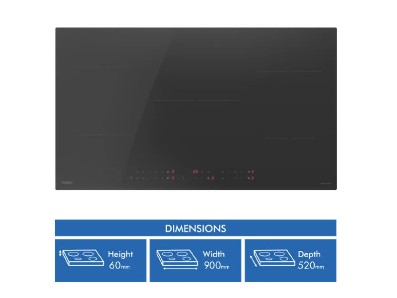 Haier 300 Series 90cm Induction Cooktop, 5 Zone, Low Current, Black Glass
