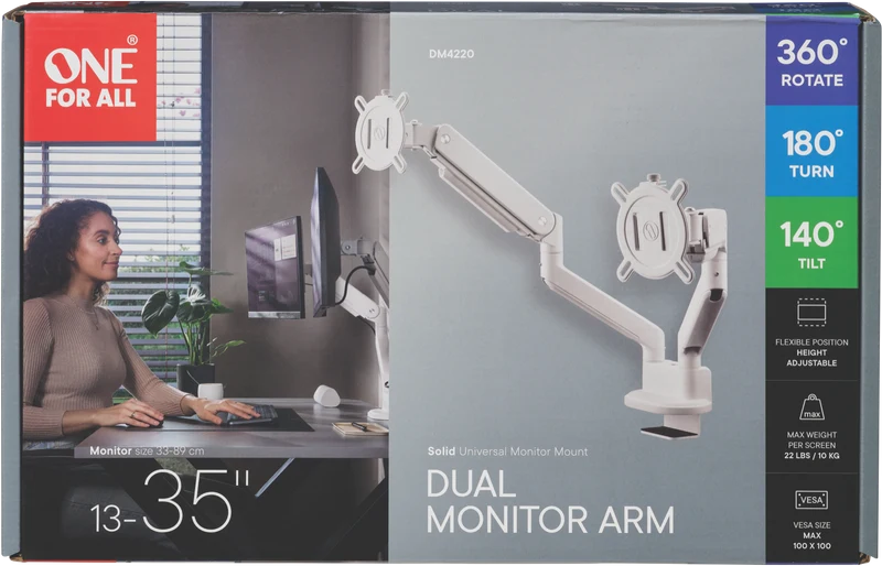 One For All Dual Arm Solid Series Monitor Arm