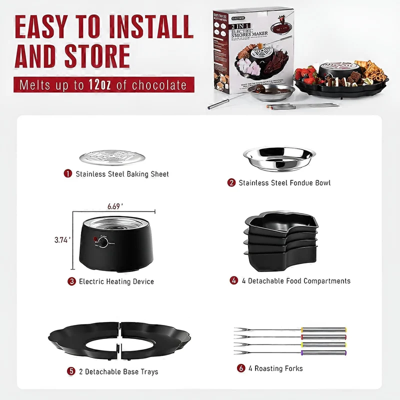 Elektrischer S'mores-Maker – 2-in-1, 280W, 4 Röstgabeln, flammenlos, für Event & Gastronomie