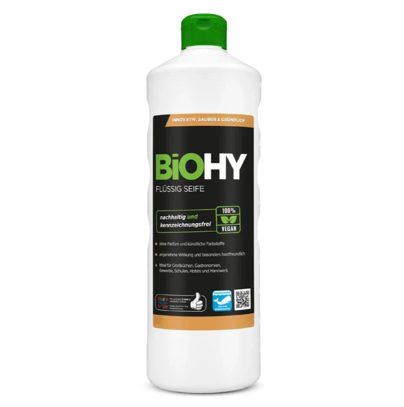 BiOHY Flüssigseife – 1L Konzentrat, vegan, parfümfrei, phosphatfrei, für Gastronomie & Gesundheitswesen